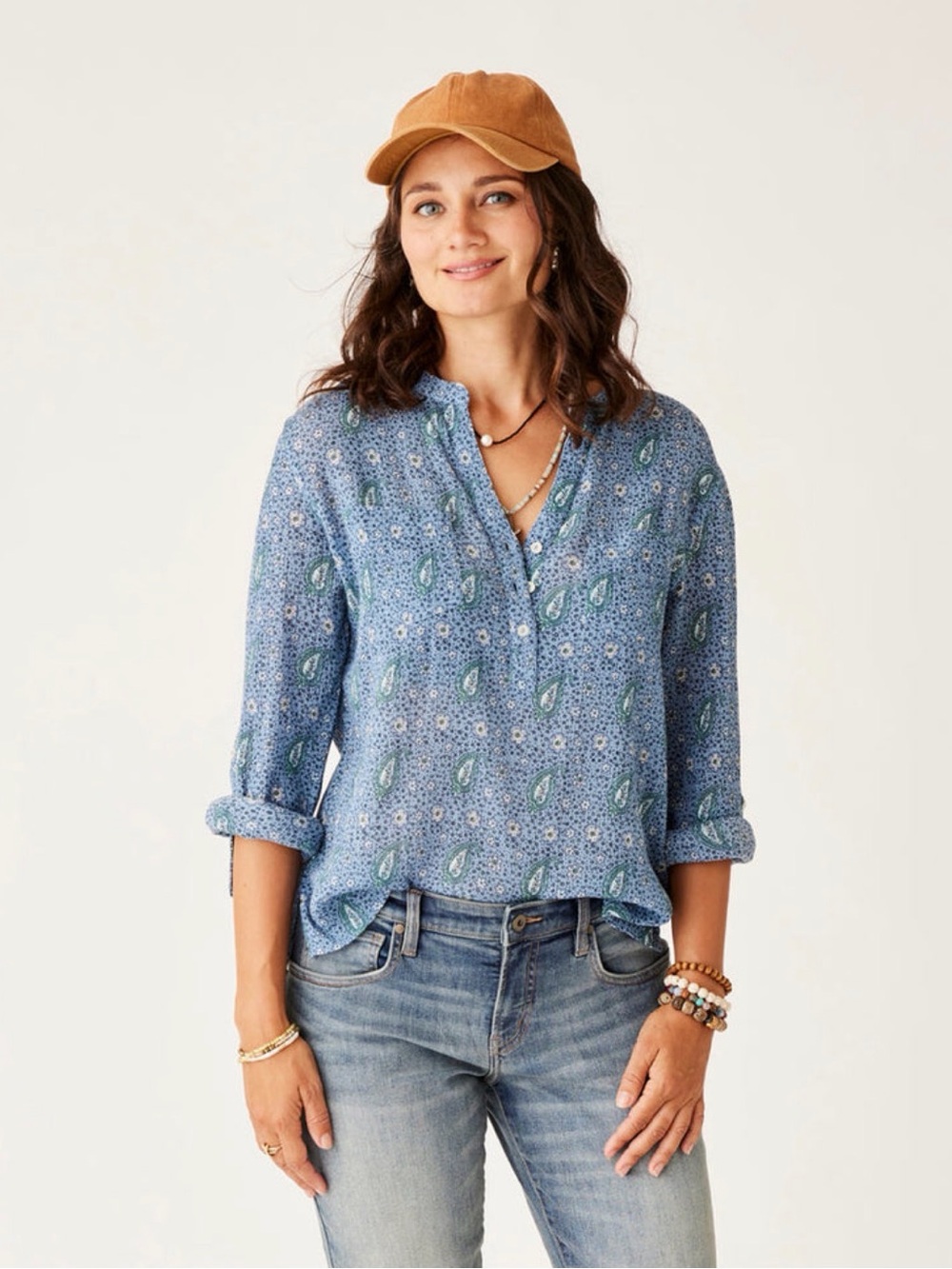 Carve Designs Womens Dylan Gauze Blue Paisley Floral Long Sleeve Button Top L